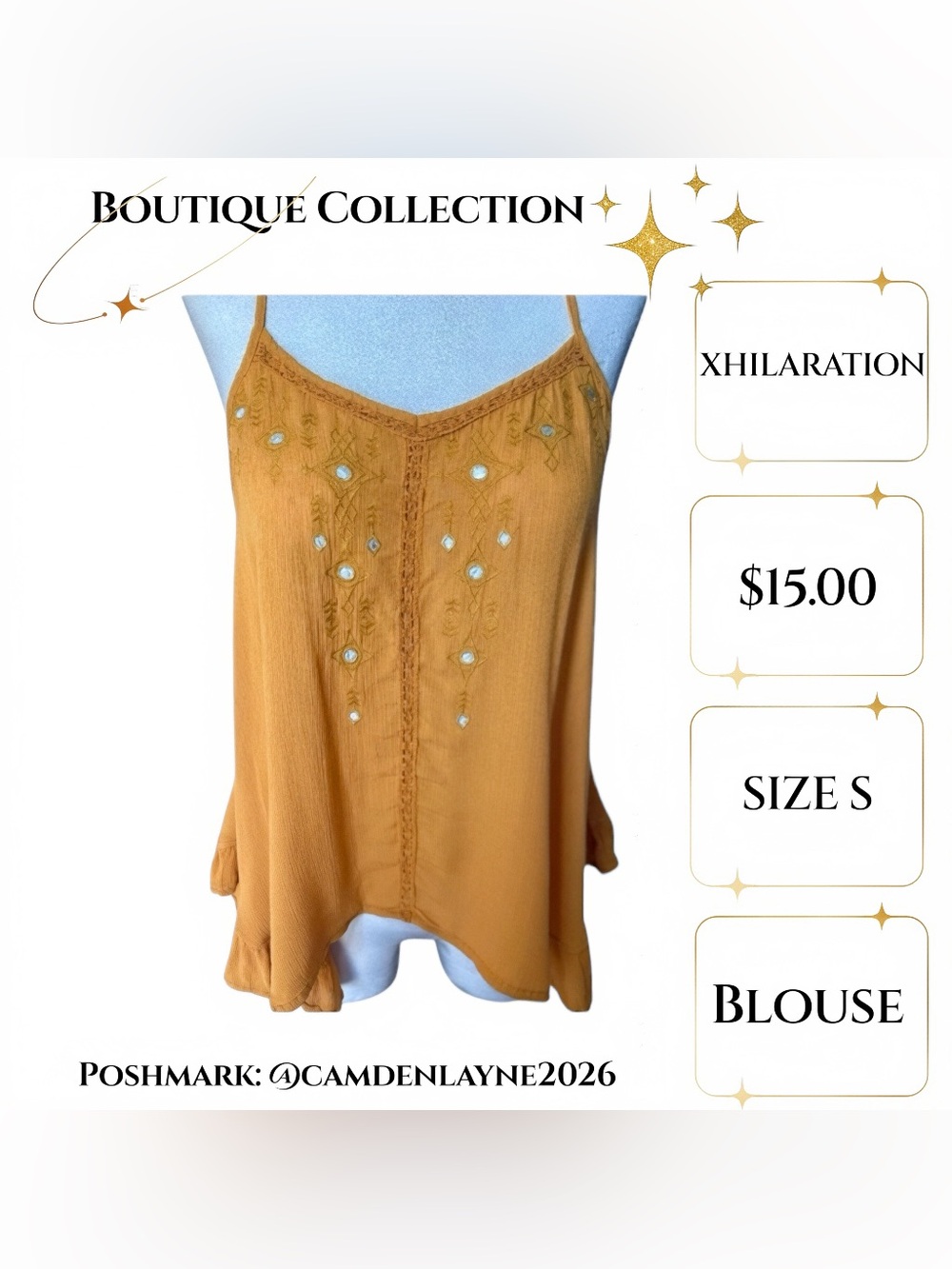 Mustard Bohemian Linen Cami Blouse - Picture 7 of 8